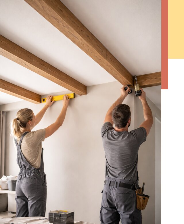 Монтаж декоративных балок на потолок в Искитиме от 4281 руб. — ОТДЕЛОЧНИК-Скм