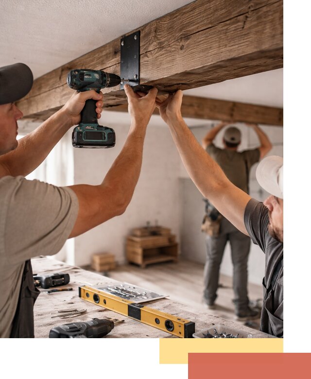 Монтаж декоративных потолочных балок в Искитиме